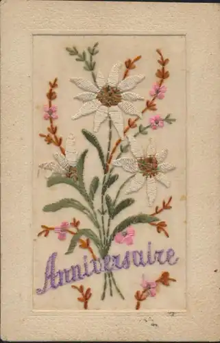 Ansichtskarte Seidenkarte Blumen selten so gut erhalten Anniversaire Geburtstag