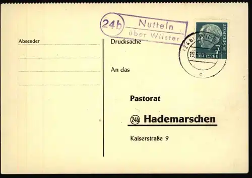 Bund Postkarte mit Landpoststempel Nutteln über Wilster n. Hardemarschen