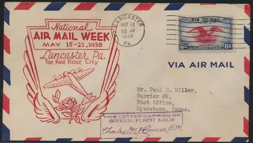 Flugpost USA air-mail letter to Myerstown Pennsylvania