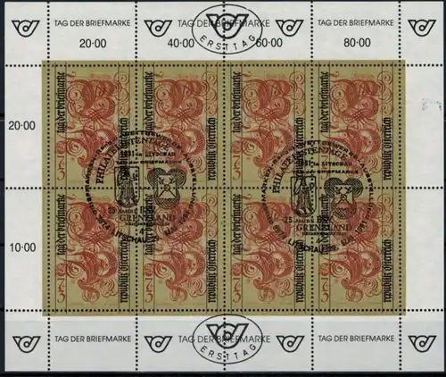 Österreich Kleinbogen 2032 Tag der Briefmarke Ersttagsstempel 1991