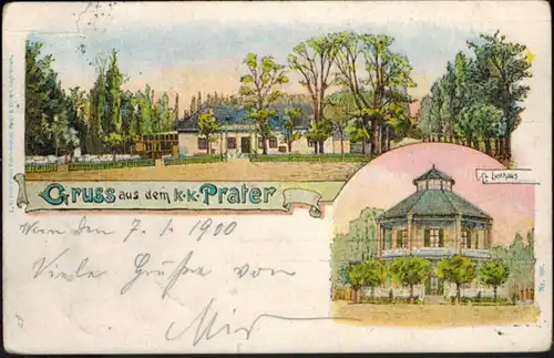 Ansichtskarte Österreich Wien Litho Gruß vom Prater gelaufen schöne MIF 3.1.1900