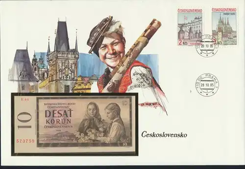 Geldschein Banknote Banknotenbrief Tschechoslowakei 10 Korun 1985 P88b