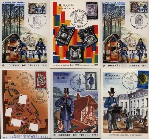 Frankreich sechs Maximumkarten 1971 1x doubliziert