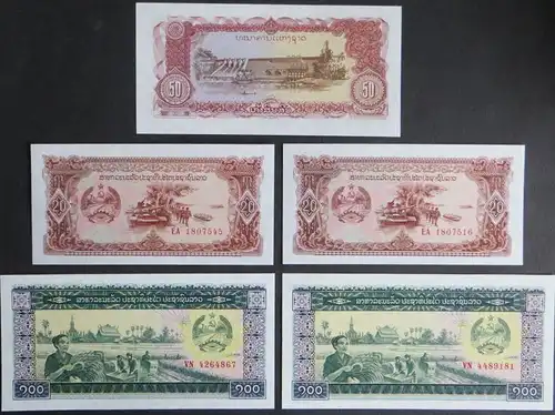 10 Geldscheine Banknoten Volksrepublik Laos P-25-P-30 1-100 Kip bankfrisch UNC