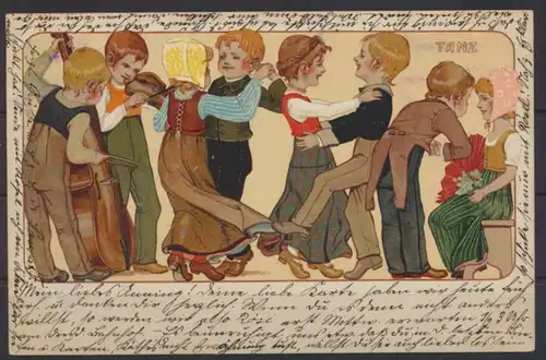 Jugendstil Art Nouveau Künstler Ansichtskarte Tanz Kinder Leipzig Dresden Stries