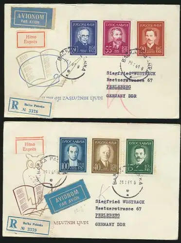 Jugoslawien 2 R Express Briefe Bačka Palanka Serbien n. Perleberg DDR 31.1.1961