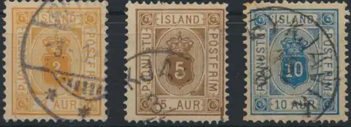 Island Dienst D 3-5 A Ziffer und Krone Ausgabe 1876 gstempelt Kat 78,00