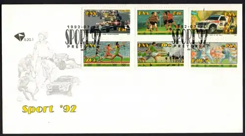 Südafrika Brief 839-844 Sport mit Marken Fußball Autorennen Africa letter sports