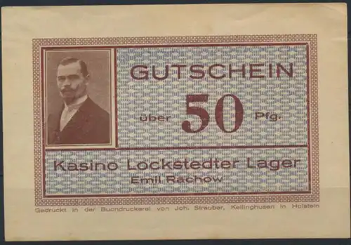 Geldschein Gutschein Lockstedter Lager Kasino Emil Rachow 50 Pfennig