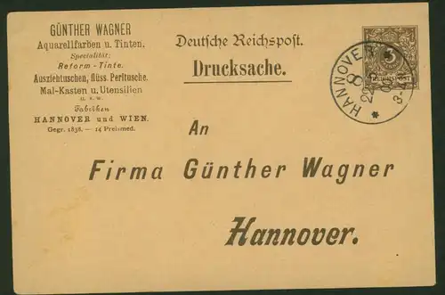 Deutsches Reich Privatganzsache PP 8 B 8 03 Reklame Pelikan Wagner Hannover