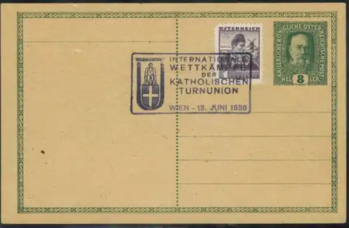 Österreich Sport 1936 Stempel "Intern. Wettkämpfe der katholischen Turnunion"