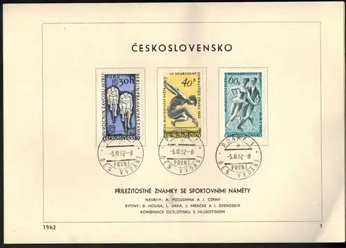 CSSR Tschechoslowakei 1315-1320 Sonderblatt mit Ersttagsstempel 1962 - Nr. 1