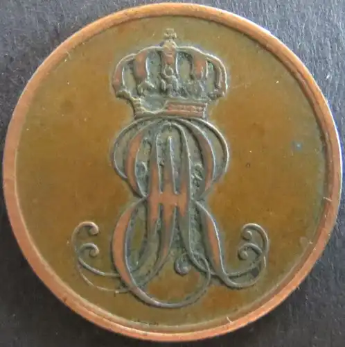 Münze Hannover 124 - 2 Pfennig Scheidemünze 1847 Gekröntes Monogramm Kupfer ss