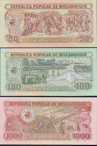 3 Geldscheine Banknoten Mosambik 50-1000 Meticais ex. P-129-132 bankfrisch UNC