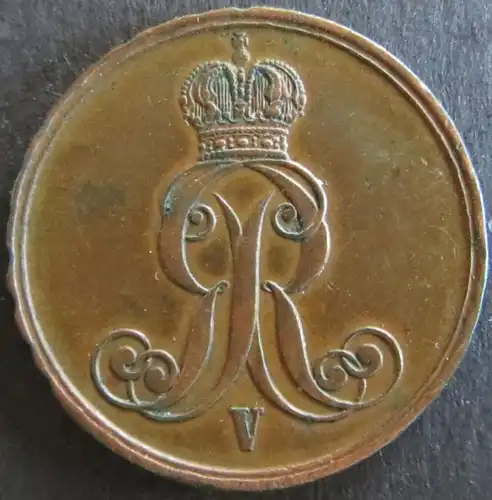 Münze Hannover 152 - 2 Pfennig Scheidemünze 1855 Monogramm Kupfer ss