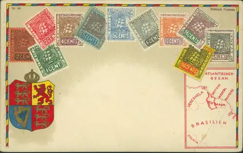 Ansichtskarte Briefmarken Philatelie Wappen Britisch Guyana ungelaufen