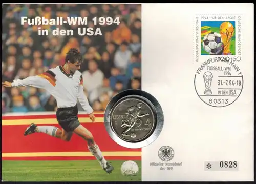 Bundesrepublik Numisbrief Fußball WM in den USA 1994 mit 1/2$-Münze