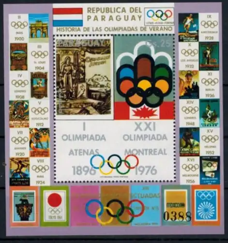 Paraguay Olympia Sport 1977 Block Geschichte der Olympischen Spiele postfrisch