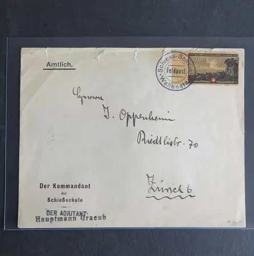 Militaria Schweiz Feldpost Brief Soldatenmarke Schießschule Wallenstadt v. Rand