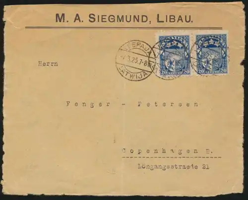 Lettland Briefvorderseite Leepaja Kopenhagen Latvia to Kopenhagen front of cover