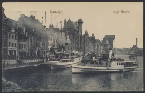 Danzig Ansichtskarte Lange Brücke Schiff Schiiffahrt 194 Stempel Seebad Nr. 57.1