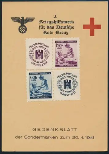 Böhmen & Mähren Sonderkarte Gedenkblatt Kriegshilfswerk Rotes Kreuz 1941