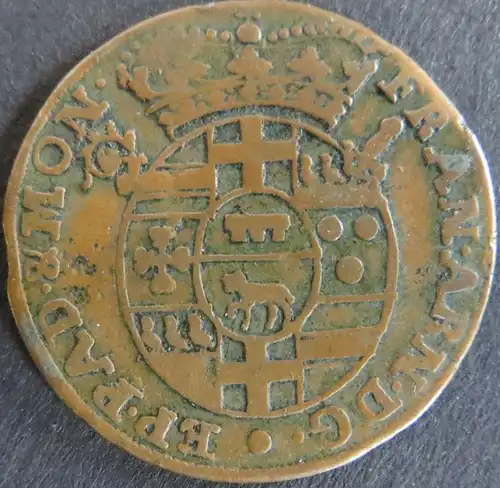Münze Paderborn 1718 - VI Pfennig Gekröntes ovales Wappen ss