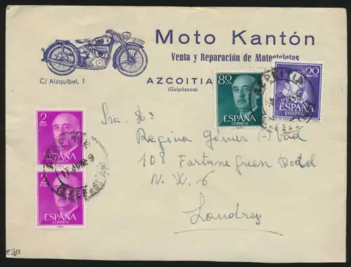 Motorrad schön illustrierter Brief Spanien Azkoitia