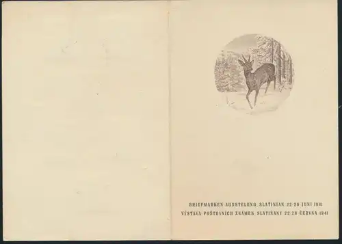 Böhmen & Mähren Briefmarken-Ausstellung Slatinian 1941 Tiere Reh Wild