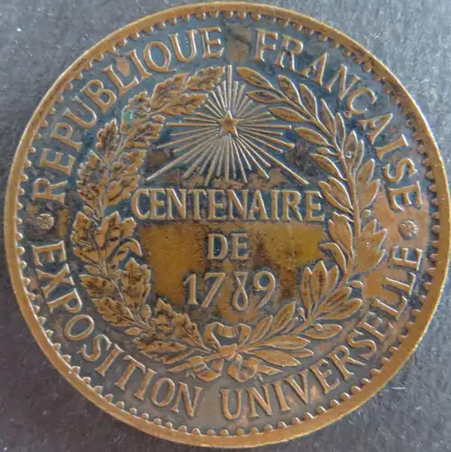 Münze Medaille Frankreich 1889  Exposition Universelle Centenaire de Kupfer vz