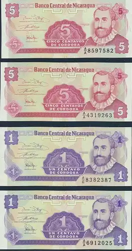8 Geldscheie Banknoten Nicaragua P167-P170 1990/91 bankfrisch UNC