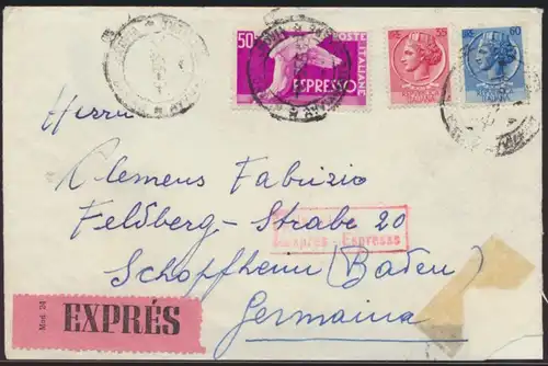 Italien Express Brief Bahnpost Basel Zell nach Schopheim 1956