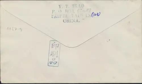 Taiwan Brief Drucksache Luftpost MIF 1079+1457-1459 Taipeh nach Perleberg