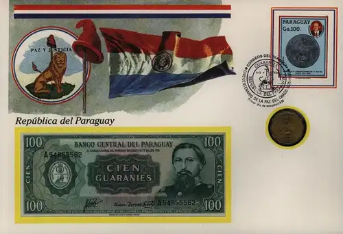 Geldschein Banknote Banknotenbrief Paraguay Schein+ Briefmarkenausgabe Münze