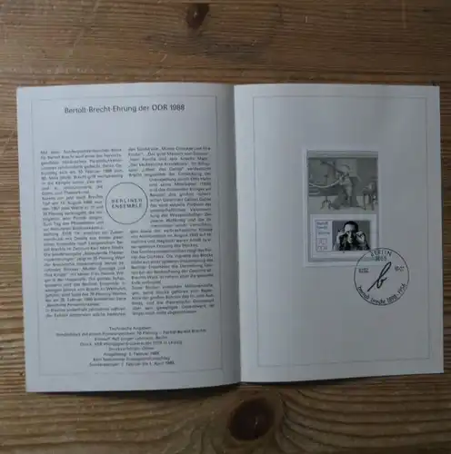 DDR Ersttagsblatt - Jahressammlung 1988 mit ESST handgestempelt Kat.-Wert 160,-