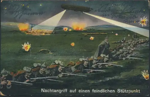 Ansichtskarte Zeppelin Soldaten Krieg Militär Nachtangriff Feldpost Eschweiler