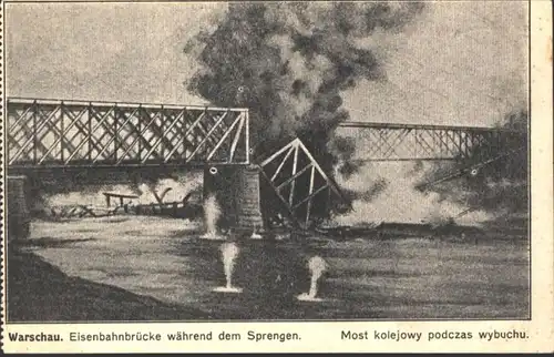 Ansichtskarte Warschau Polen Katastrophe Eisenbahn Brücke