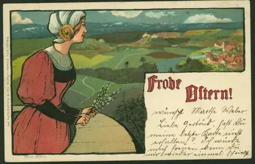 Ansichtskarte Künstler Litho sign. Willy Oertel Glückwunsch Ostern Dresden 1912
