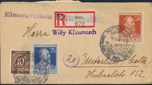 Besetzung Brief Not-R-Zettel Klais MIF 918a+963a+964a SST Mittenwald Unterlüss