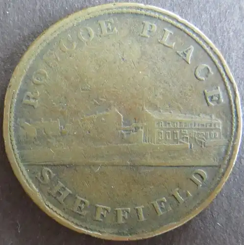 Münze Großbritannien 1812 - Token One Penny Sheffield Roscoe Place Kupfer ss