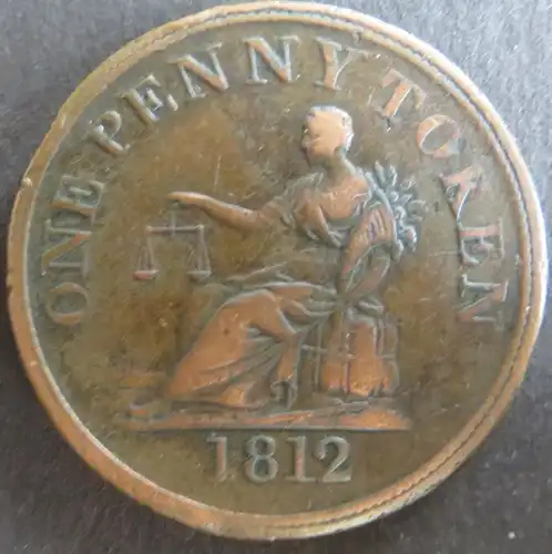 Münze Großbritannien 1812 - Token One Penny Sheffield Roscoe Place Kupfer ss