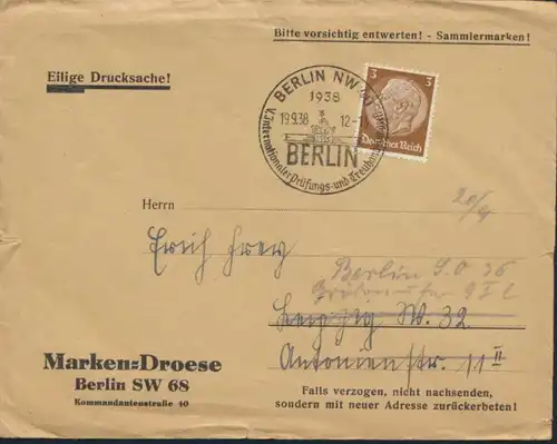 Deutsches Reich Brief 513X SST Quadriga Berlin Prüfungs-Treuhand Brandenburger