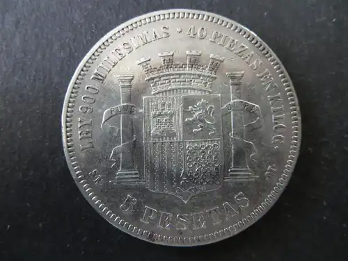 Münze Spanien 5 Pesetas 1870 Silber ss Schön: 149