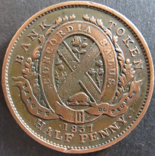 Großbritannien 1837 - Token Lower Canada Un Sou Half Penny Kupfer ss