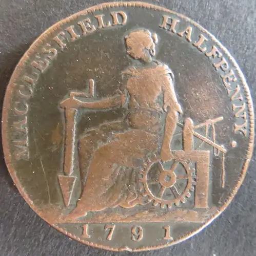 Großbritannien 1791 - Macclesfield Half Penny Token Charles Roe Copper Works ss