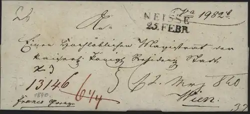 Preussen Vorphila Auslandsbrief L2 Neisse Nysa Schlesien 1840 n Wien Östereich