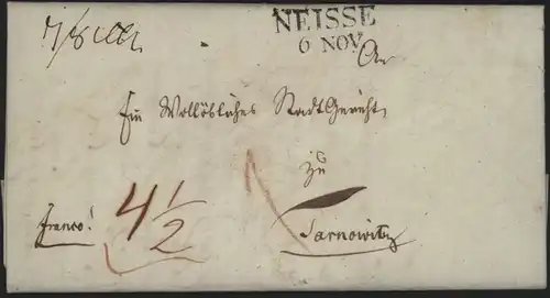 Preussen Vorphila Brief L2 Neisse Nysa Schlesien n. Tarnowskie Góry 1835 kompl.