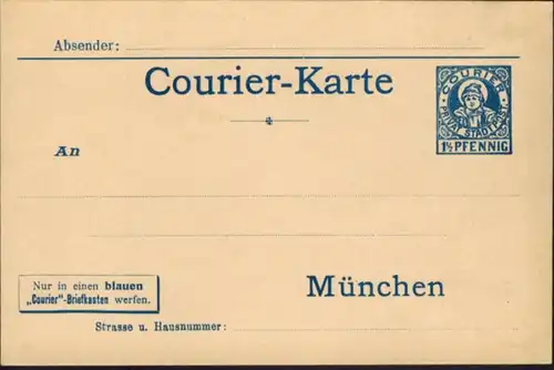 Stadtpost Privatpost München Ganzsache Postkarte Courier Münchener Kindl