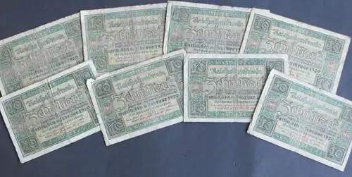 8x Geldscheine Banknoten 10 Mark Ro: 63 1920 V.