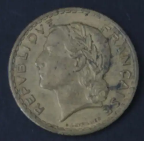 Münze Frankreich 5 Francs 1940 Belorbeerter Kopf der Marianne ss